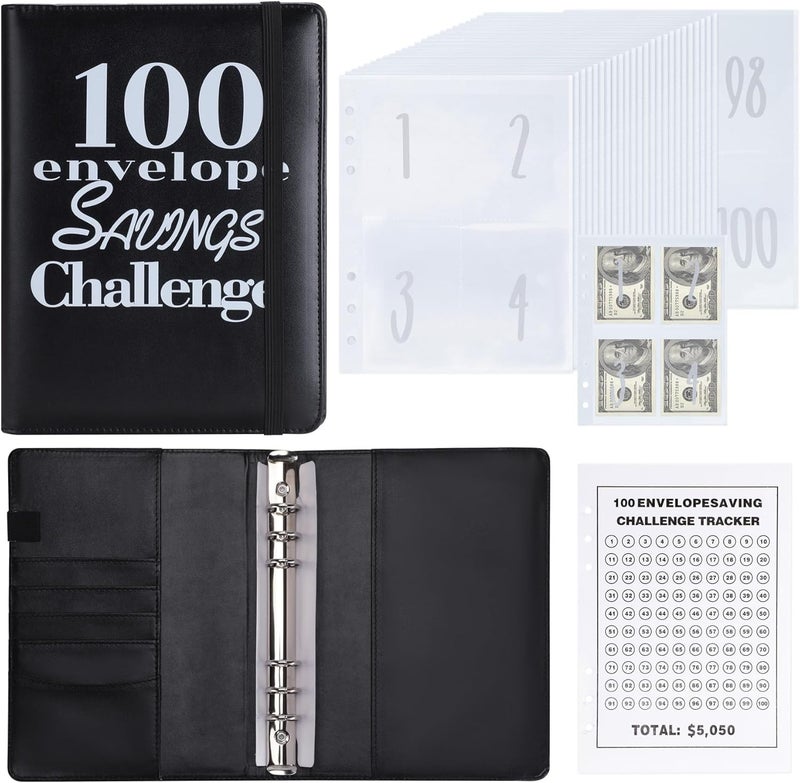 NICOOTH 100 Envelopes Money Saving Binder A5 Savings Challenge Book Easy and Fun Way to Save $5050 - Image 1